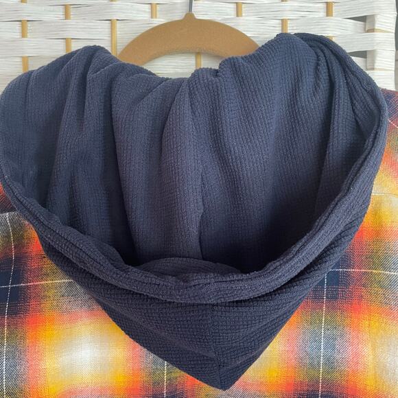 Nomad Orange Navy Plaid Flannel Button Up Waffle Knit Hood Mens MED Fall Casual - Picture 6 of 8